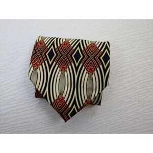 DI MAGGIO - MEN'S CREAM RED GOLD GEOMETRIC PRINT 100% SILK TIE
